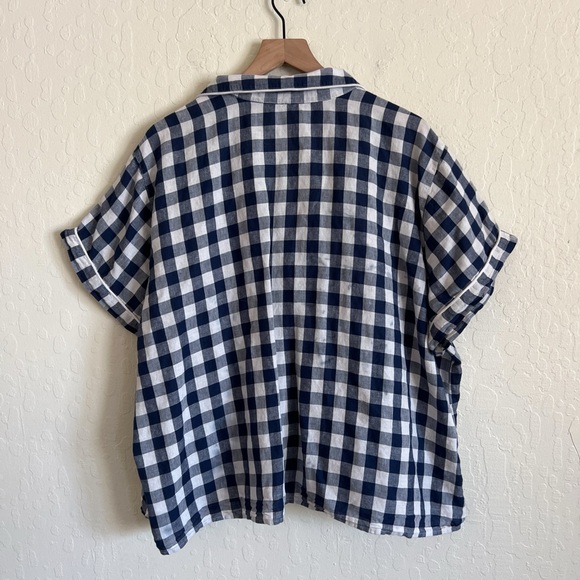 J Crew Linen Cotton Gingham Short Pajama Matching Set 3X Blue White Gingham - Picture 4 of 9